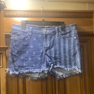 Rock & Republic Lolita Stars & Stripes Patriotic Raw Hem Denim Shorts Size 14